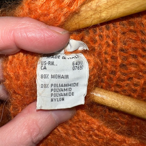 70s-80s United Colors of Benetton Mohair Cardigan, Cable Knit, Copper Buttons - Picture 3 of 6